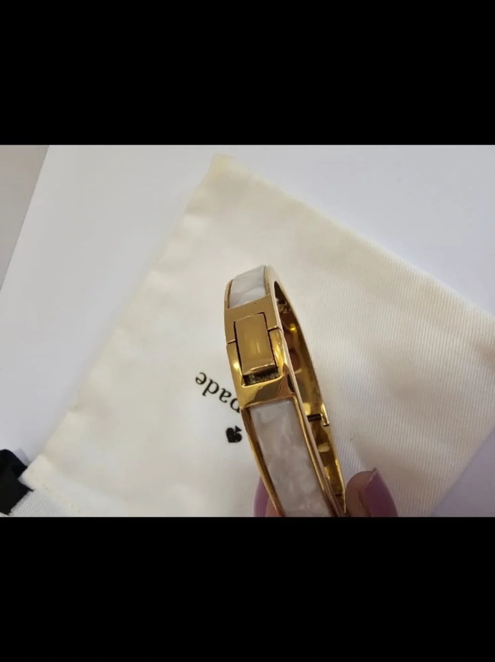 SOLD- Kate Spade "Spot The Spade"  Bangle Bracelet Gold/White & Dust Bag - Picture 4 of 5